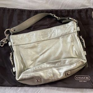 Metallic Silver Coach Shoulder Bag